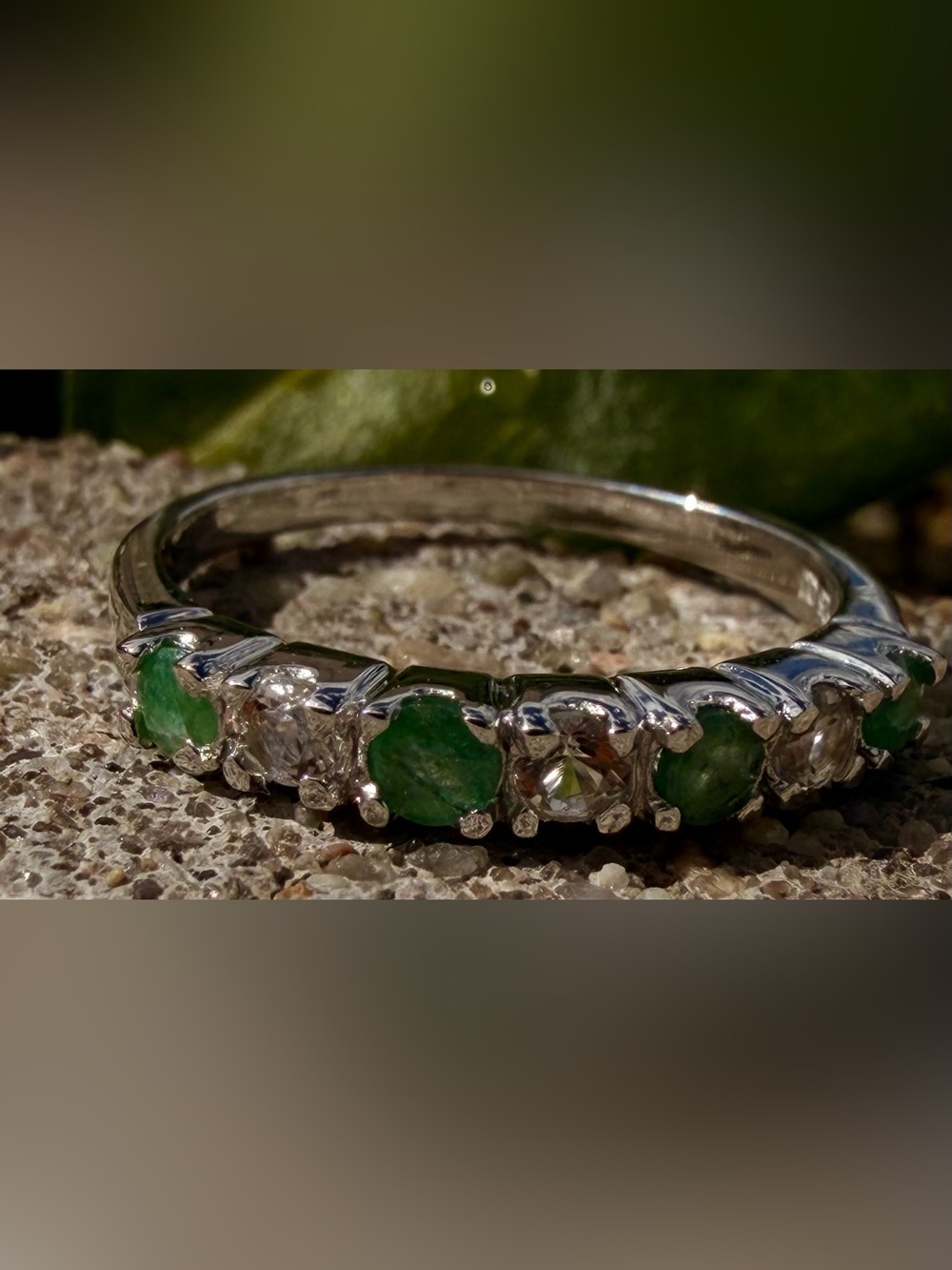 14K White Gold Over 925 Silver Multi Gemstone Ring Sapphire Emerald Ruby & Topaz - Picture 2 of 13